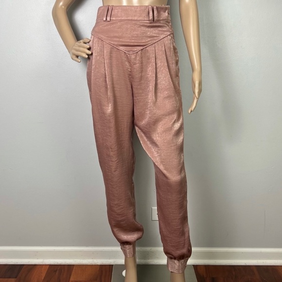 NEW L’ACADEMIE REVOLVE PINK SATIN TIE CUFF PANTS - Picture 2 of 8